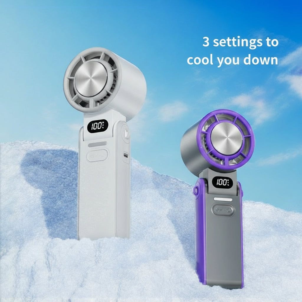High-Speed Refrigeration Ice Handheld Small Fan Outdoor Portable Foldableable Small Hanging Neck Fan Digital Display Stepless Speed Adjustment