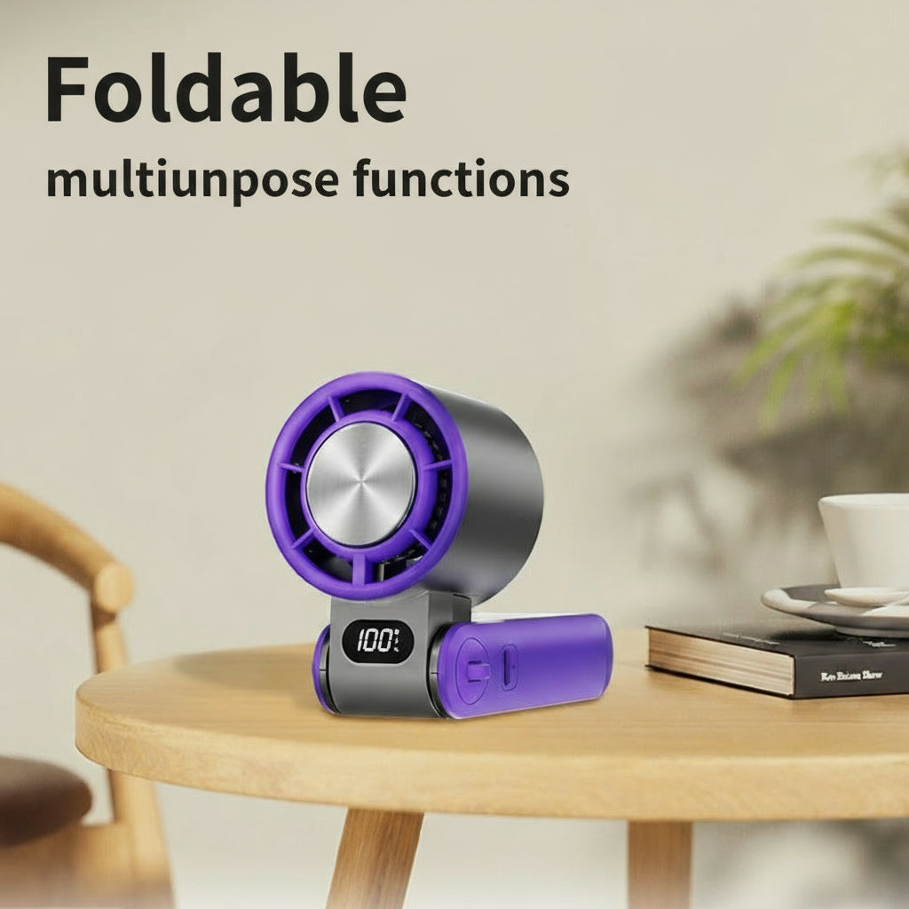 High-Speed Refrigeration Ice Handheld Small Fan Outdoor Portable Foldableable Small Hanging Neck Fan Digital Display Stepless Speed Adjustment