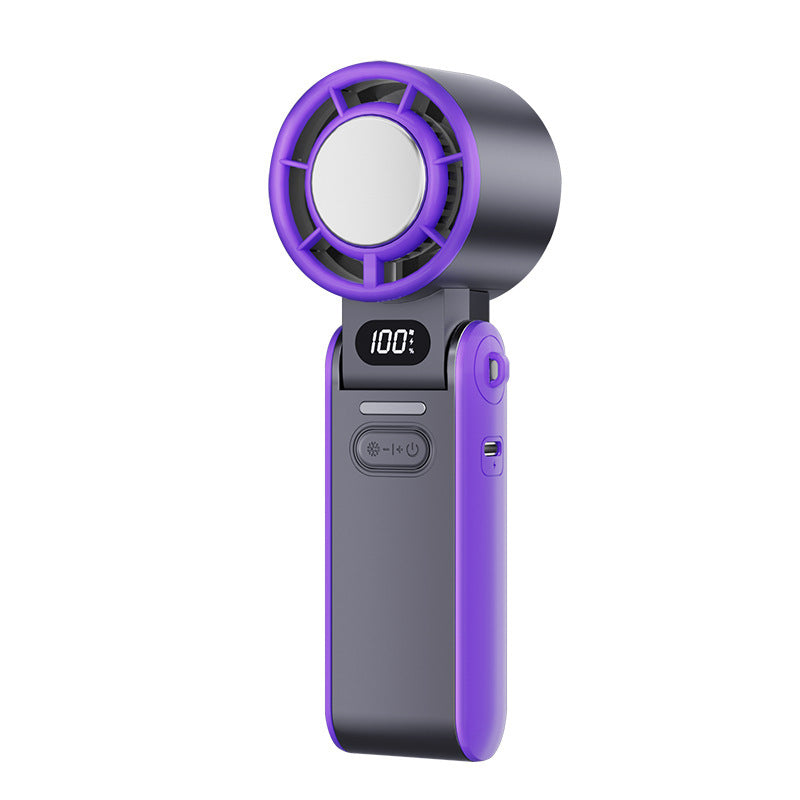 High-Speed Refrigeration Ice Handheld Small Fan Outdoor Portable Foldableable Small Hanging Neck Fan Digital Display Stepless Speed Adjustment