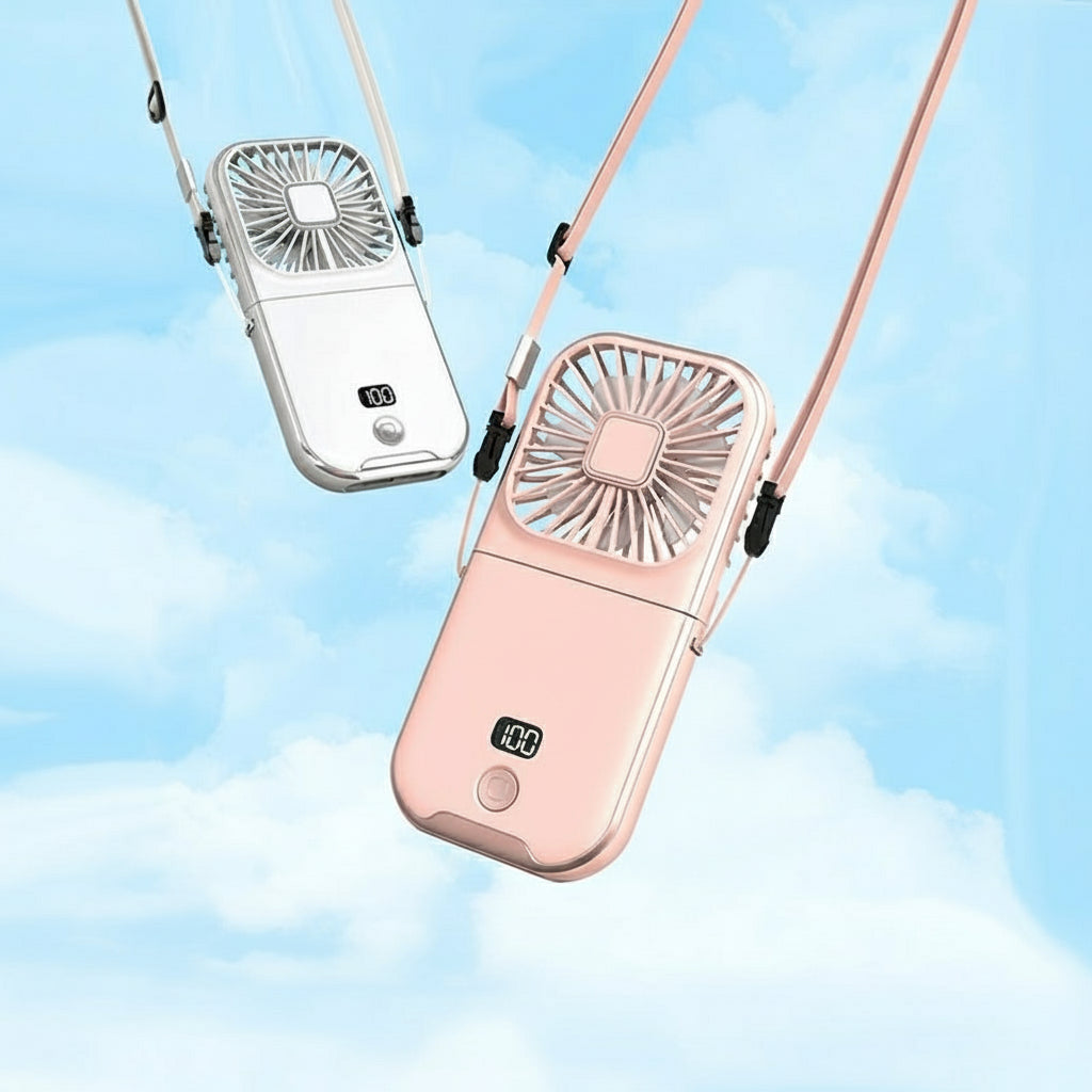 2024 New Handheld Digital Display Small Fan Portable USB Hanging Neck Electric Fan Mini Folding Desktop Fan Gift